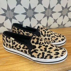 Kate Spade X Keds Leopard Print pony hair slip on sneakers